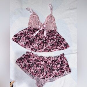 Pink Floral Lace Chemise Set